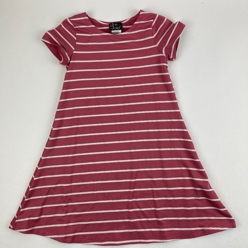 Pink & Violet Dress Girls XS 4/5 Pink White Striped